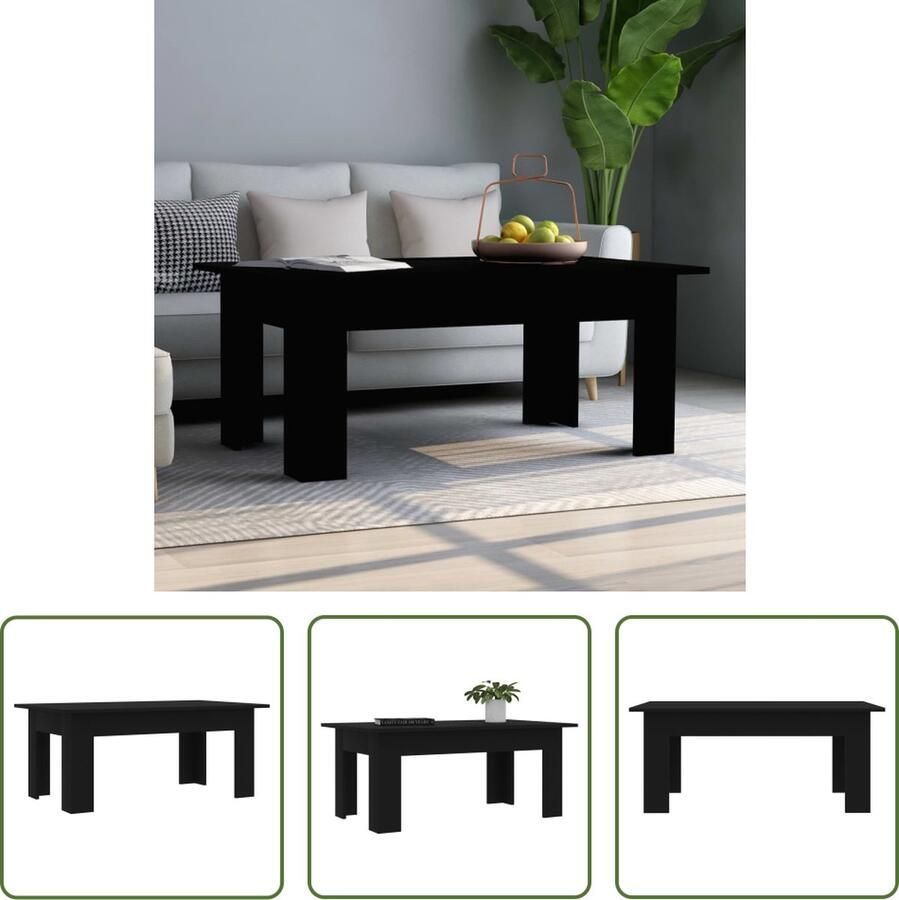 The Living Store Salontafel Bewerkt hout 100x60x42 cm Zwart Salontafel Koffietafel Houten Salontafel Zwarte Salontafel Design Salontafel - Foto 2