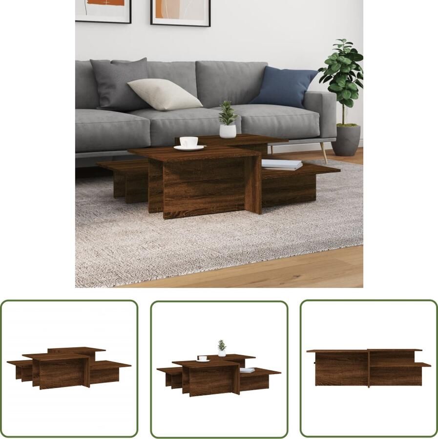 The Living Store Salontafel Bewerkt hout 111.5 x 50 x 33 cm Bruineiken Salontafel Houten Salontafel Bewerkt Hout Bruine Eiken Kleur Living Room Furniture