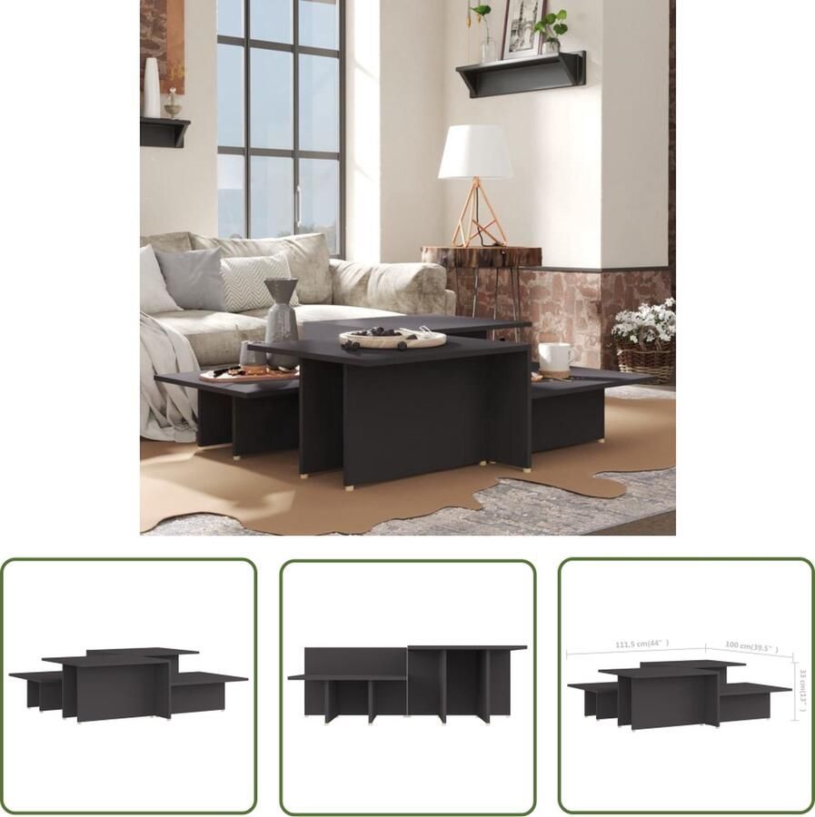 The Living Store Salontafel Bewerkt hout 111.5 x 50 x 33 cm Grijs - Foto 2