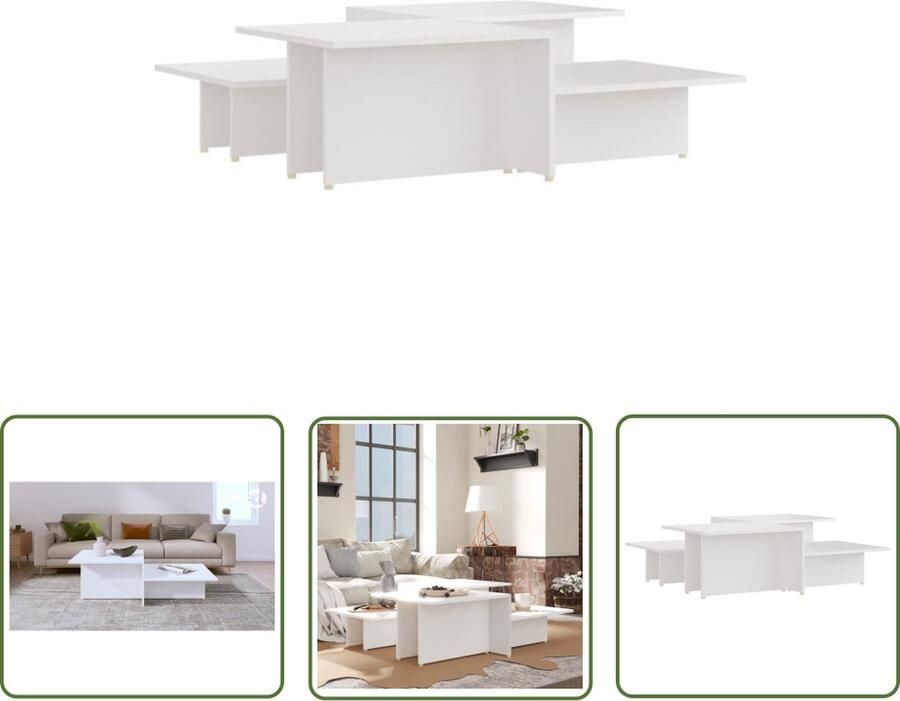 The Living Store Salontafels 2 st 111-5x50x33 cm bewerkt hout wit Tafel - Foto 2