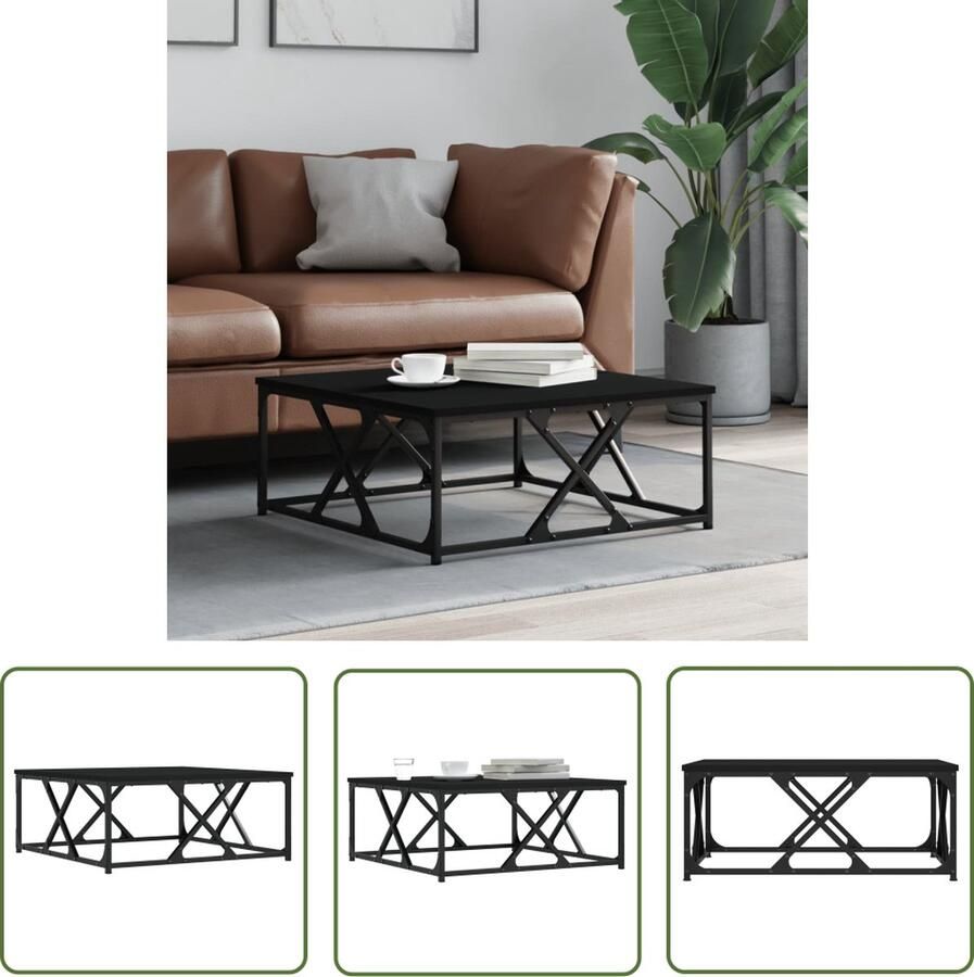 The Living Store Salontafel Bewerkt Hout 70x70x30 cm Zwart