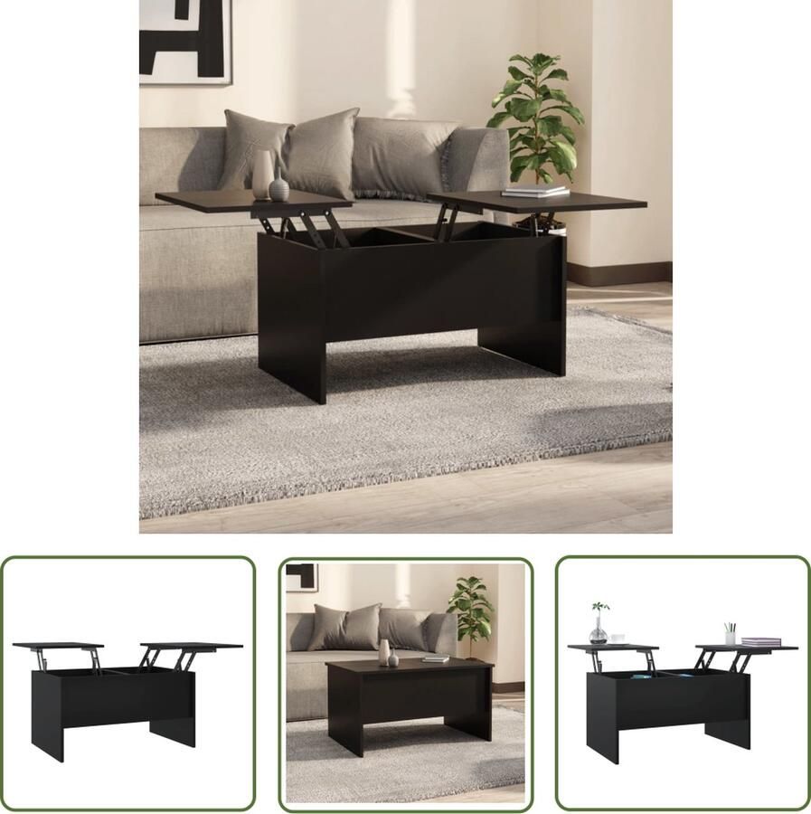 The Living Store Salontafel Bewerkt hout 80 x 50 x 42.5 cm Zwart - Foto 2