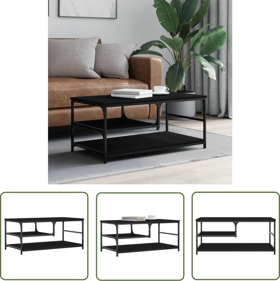 The Living Store Salontafel Bewerkt hout 90 x 49 x 40 cm Zwart Salontafel Zwarte Salontafel Houten Salontafel Moderne Salontafel Bijzettafel - Foto 2