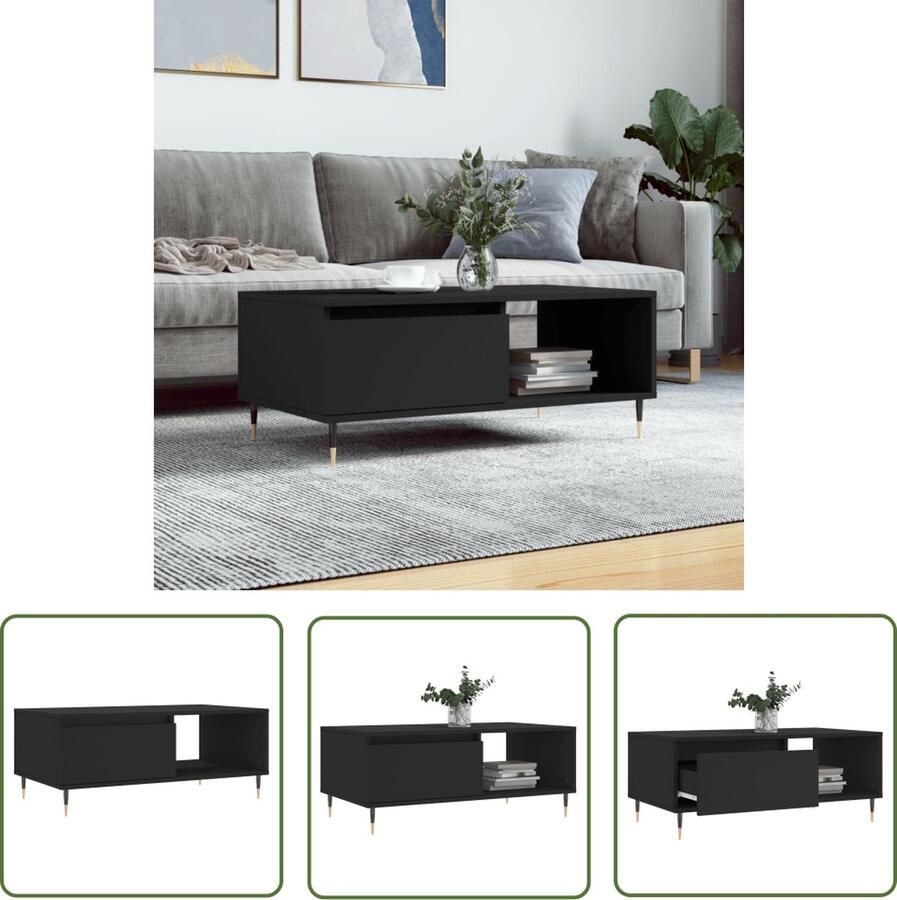 The Living Store Salontafel 90x50x36 5 cm bewerkt hout zwart Salontafel Houten Salontafel Zwarte Salontafel Bijzettafel Tv Tafeltje - Foto 2