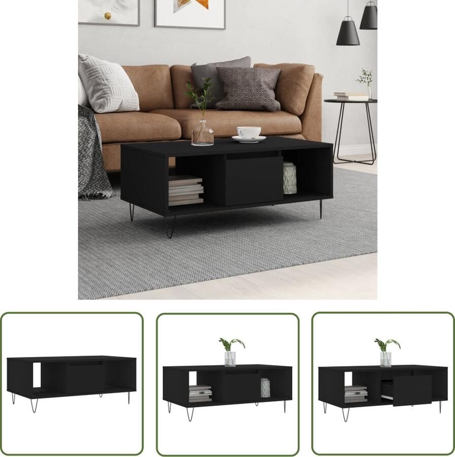 VidaXL Salontafel 90x50x36 5 cm bewerkt hout zwart Salontafel Houten Salontafel Zwarte Salontafel Kleine Salontafel Compact Salontafel - Foto 2