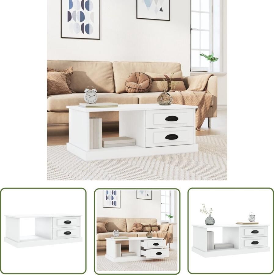 VidaXL The Living Store Salontafel 90x50x35 cm bewerkt hout wit Salontafel Houten Salontafel Wit Salontafel Bijzettafel Tv Tafeltje - Foto 2