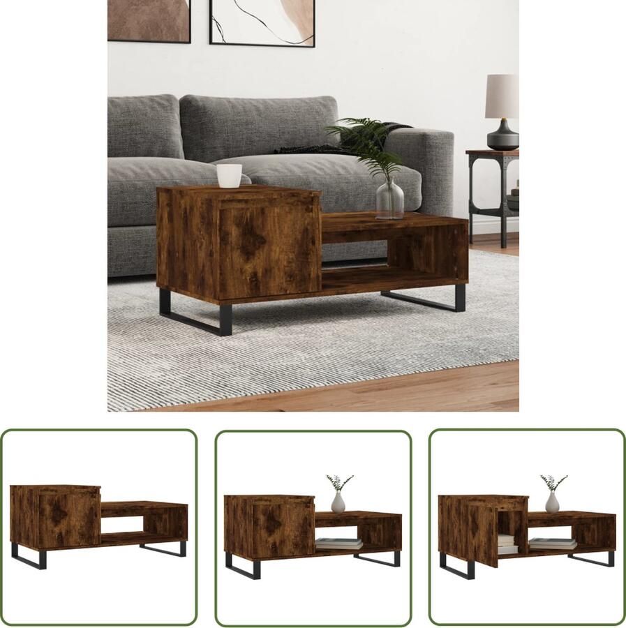 The Living Store Salontafel Bewerkt Hout Bijzettafel 2 Vakken 1 Deur Stevig Tafelblad Metalen Poten Salontafel Bijzettafel Houten Salontafel Bewerkt Hout Bruine Salontafel - Foto 2