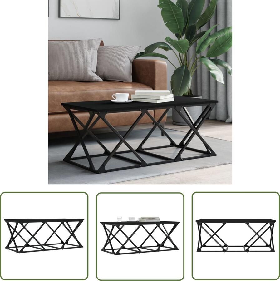 The Living Store Salontafel Bewerkt hout en metaal 100 x 49 x 40 cm Trendy en stabiel Salontafel Bewerkt Hout Zwarte Salontafel Houten Salontafel Modern Meubilair - Foto 2