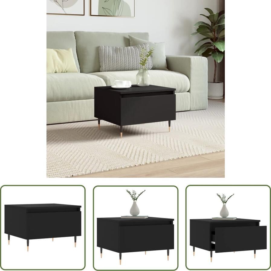 The Living Store Salontafel Bewerkt hout en metaal 50 x 46 x 35 cm Met lade Salontafel Houten Salontafel Zwarte Salontafel Salontafeltje Bijzettafel