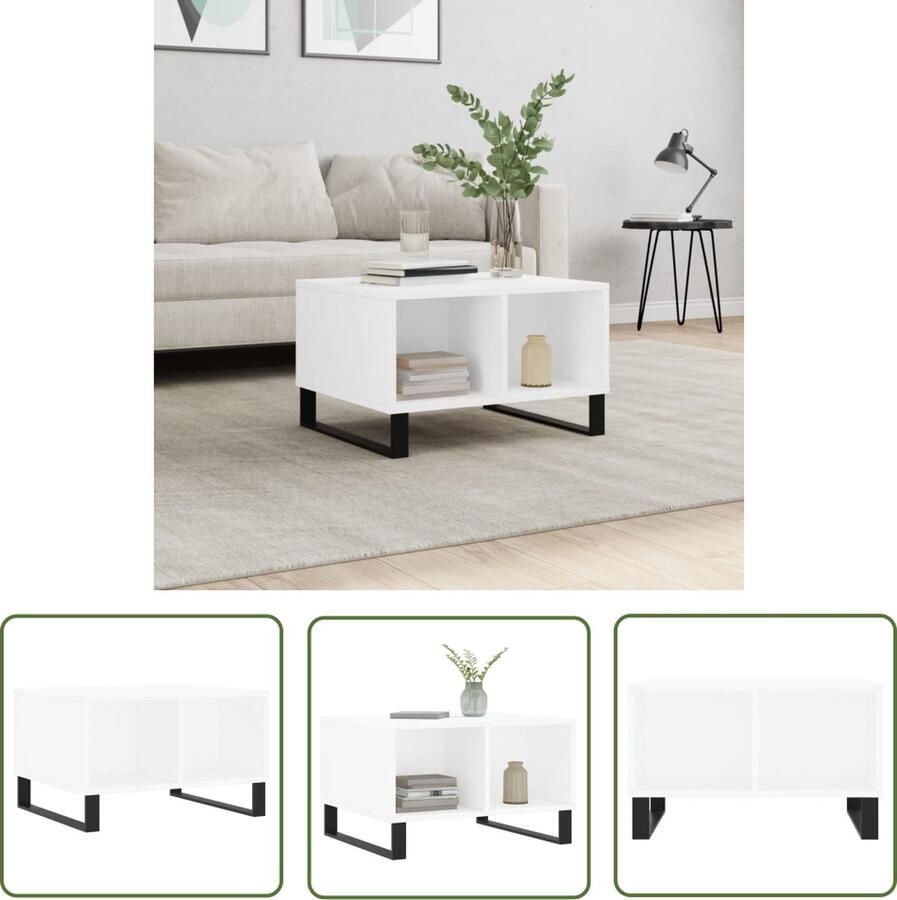 The Living Store Salontafel bewerkt hout en metaal 60 x 50 x 36.5 cm wit Salontafel Houten Salontafel Witte Salontafel Modern Design Bijzettafel - Foto 3