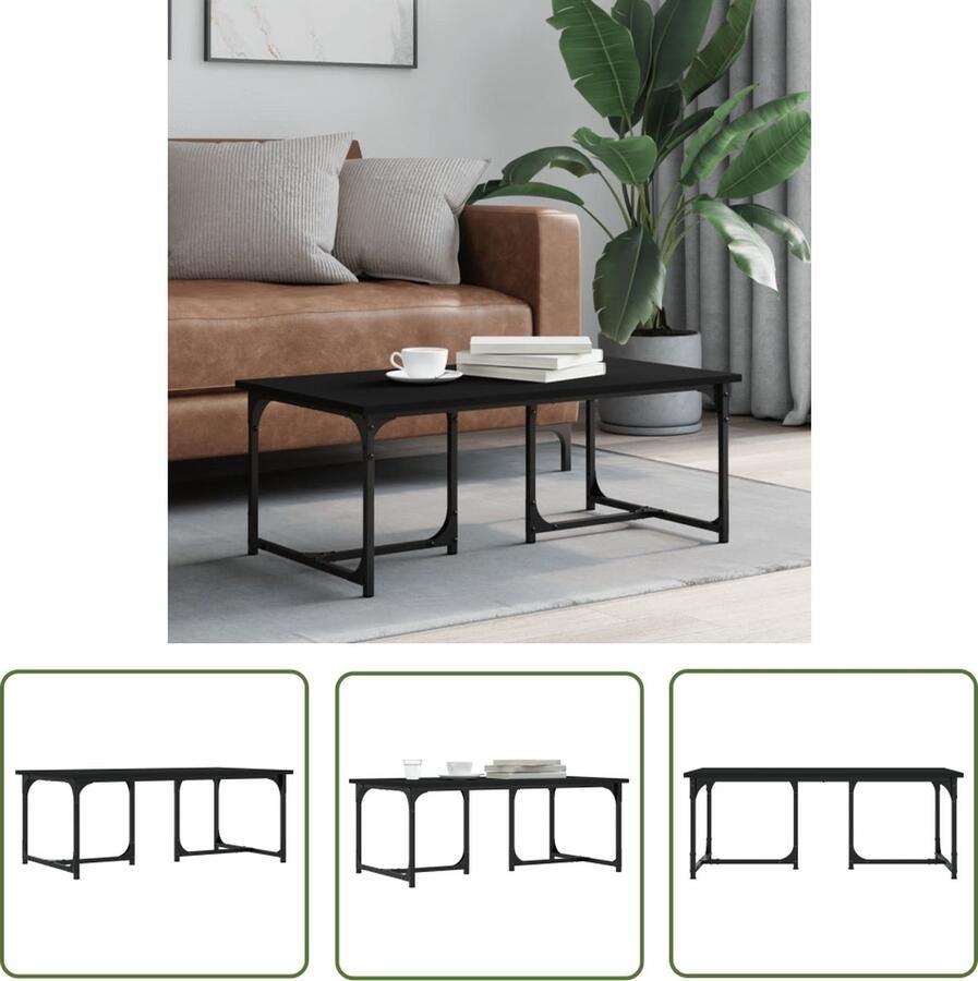 The Living Store Salontafel Bewerkt hout en metaal 90 x 50 x 35 cm Zwart Salontafel Houten Salontafel Zwarte Salontafel Moderne Salontafel VidaXL Salontafel - Foto 3
