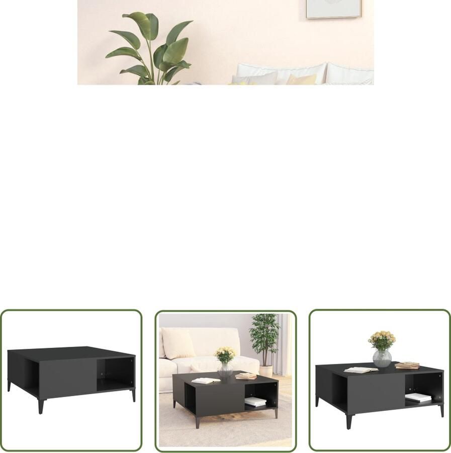 The Living Store Salontafel Bewerkt Hout Zwart 80 x 80 x 36.5 cm Salontafel Houten Salontafel Zwarte Salontafel Bijzettafel Kleine Salontafel - Foto 2