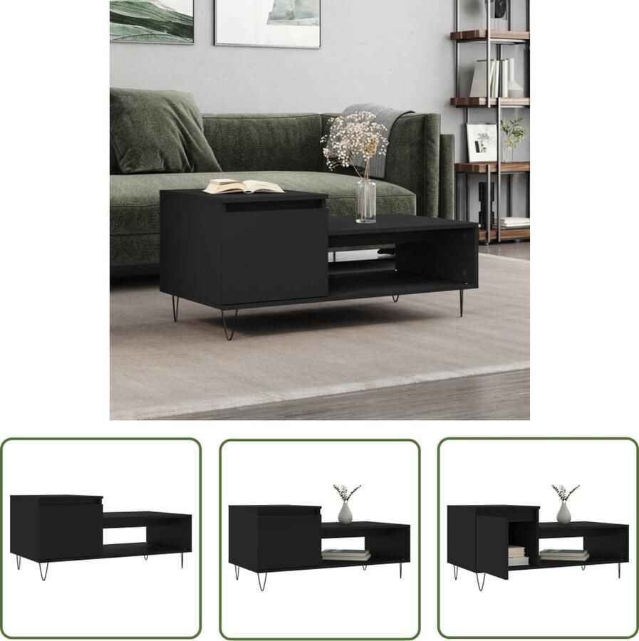 The Living Store Salontafel Bijzettafel 100 x 50 x 45 cm Zwart Hout metaal Salontafel Bijzettafel Houten Tafel Zwarte Tafel Moderne Tafel - Foto 3