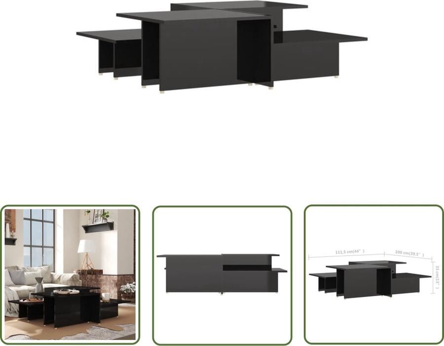 The Living Store Salontafel bijzettafel 111.5 x 50 x 33 cm hoogglans zwart - Foto 2