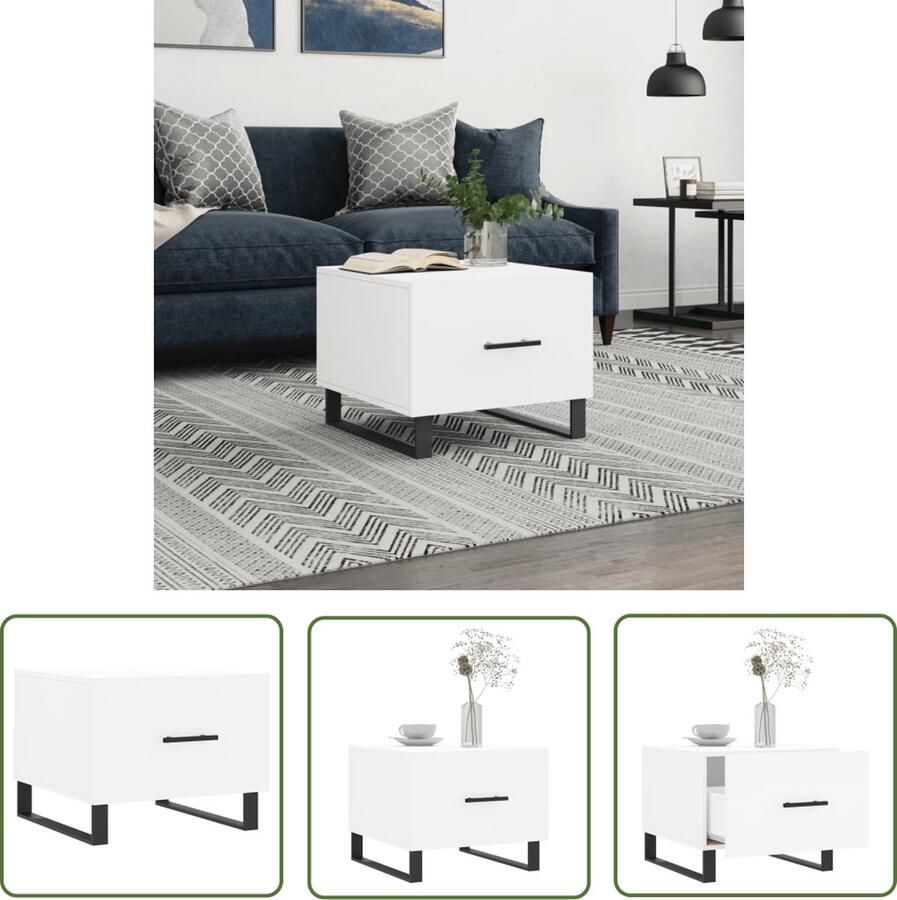 The Living Store Salontafel Trendy Bijzettafel met lade Stevig tafelblad IJzeren poten Wit 50 x 50 x 40 cm Salontafel Bijzettafel Houten Salontafel Witte Salontafel Moderne Salontafel - Foto 2