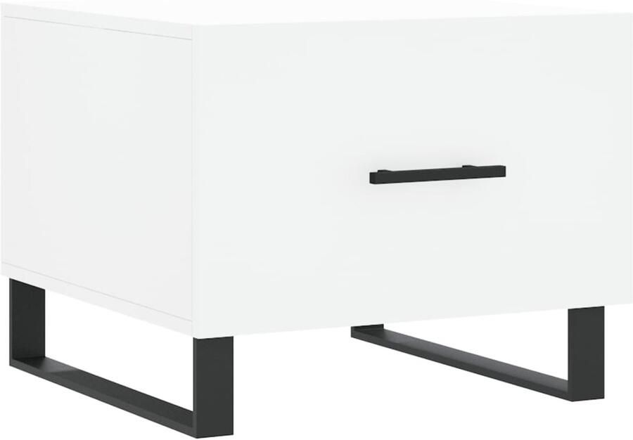 The Living Store Salontafel Trendy Bijzettafel met lade Stevig tafelblad IJzeren poten Wit 50 x 50 x 40 cm Salontafel Bijzettafel Houten Salontafel Witte Salontafel Moderne Salontafel