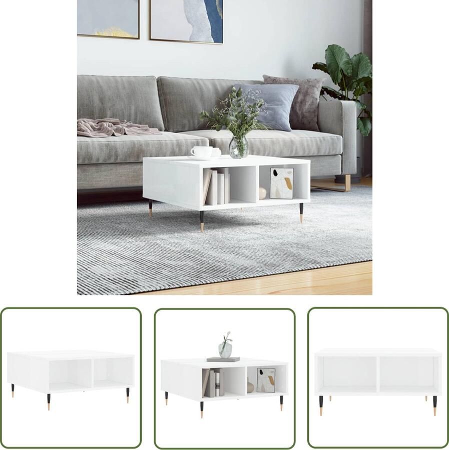 The Living Store Salontafel Bijzettafel 60 x 60 x 30 cm Hoogglans Wit Salontafel Bijzettafel Houten Tafel Witte Tafel Moderne Tafel - Foto 2