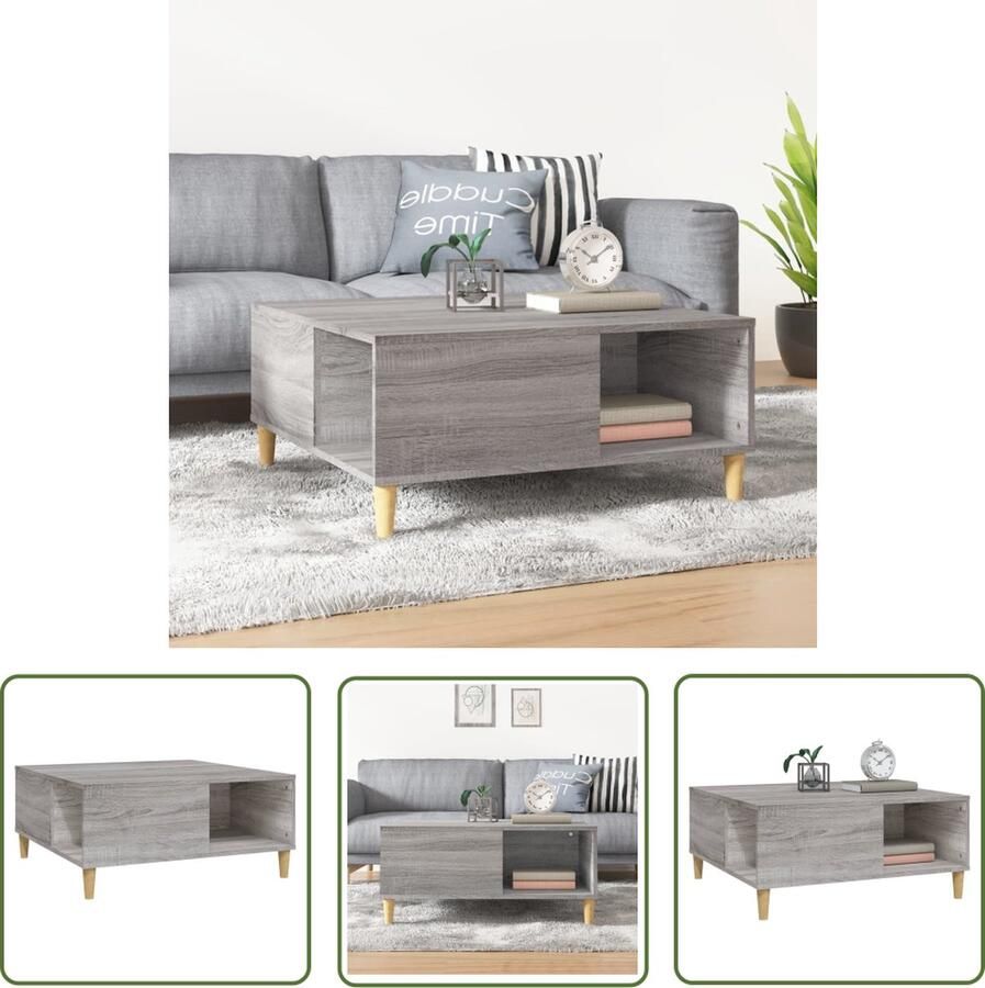 The Living Store Salontafel 80x80x36 5 cm bewerkt hout grijs sonoma eikenkleurig Salontafel Bijzettafel Houten Salontafel Grijze Salontafel Grijs - Foto 2