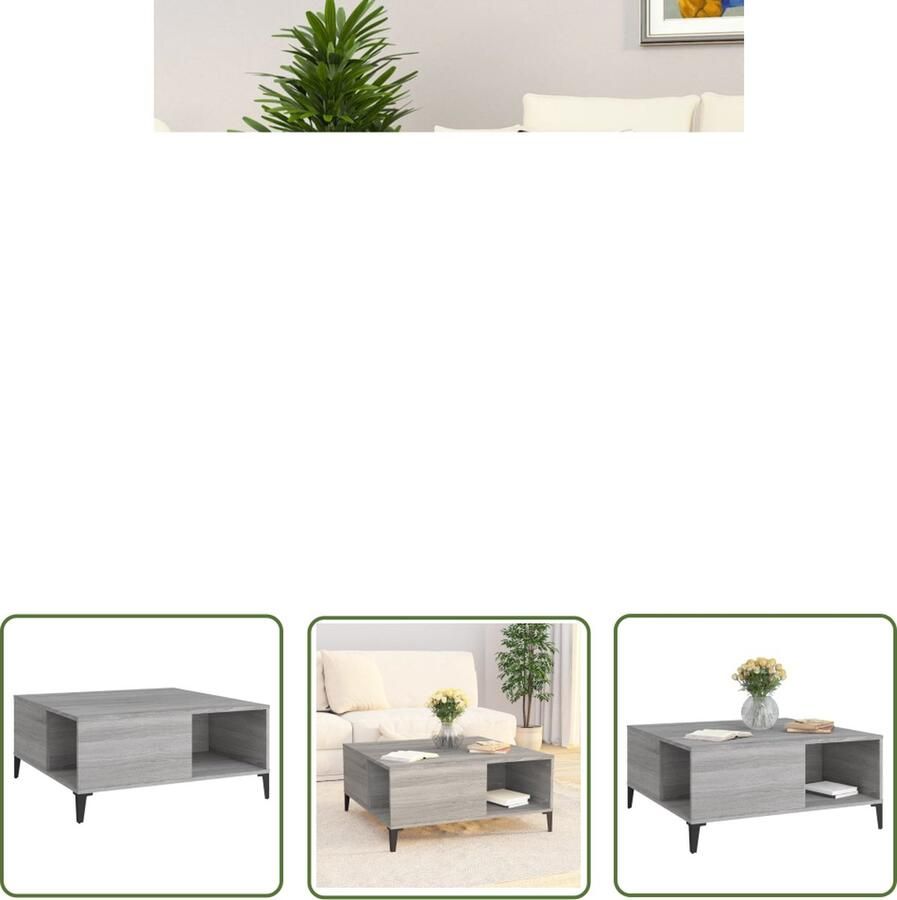 The Living Store Salontafel 80x80x36 5 cm bewerkt hout grijs sonoma eikenkleurig Salontafel Bijzettafel Grijze Salontafel Houten Salontafel Moderne Salontafel - Foto 2