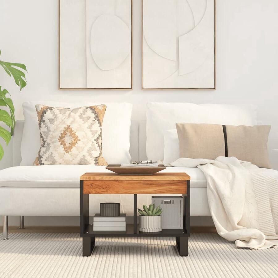 The Living Store Salontafel 55x50x40 cm massief acaciahout Salontafel Bijzettafel Acaciahout Houten Salontafel Vintage Salontafel