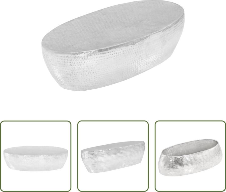 The Living Store Salontafel Bijzettafel Gepolijst aluminium 100 x 50 x 28 cm Gehamerd Zilver Salontafel Bijzettafel Aluminum Tafellaar Oval Tafellaar Moderne Salontafel - Foto 2