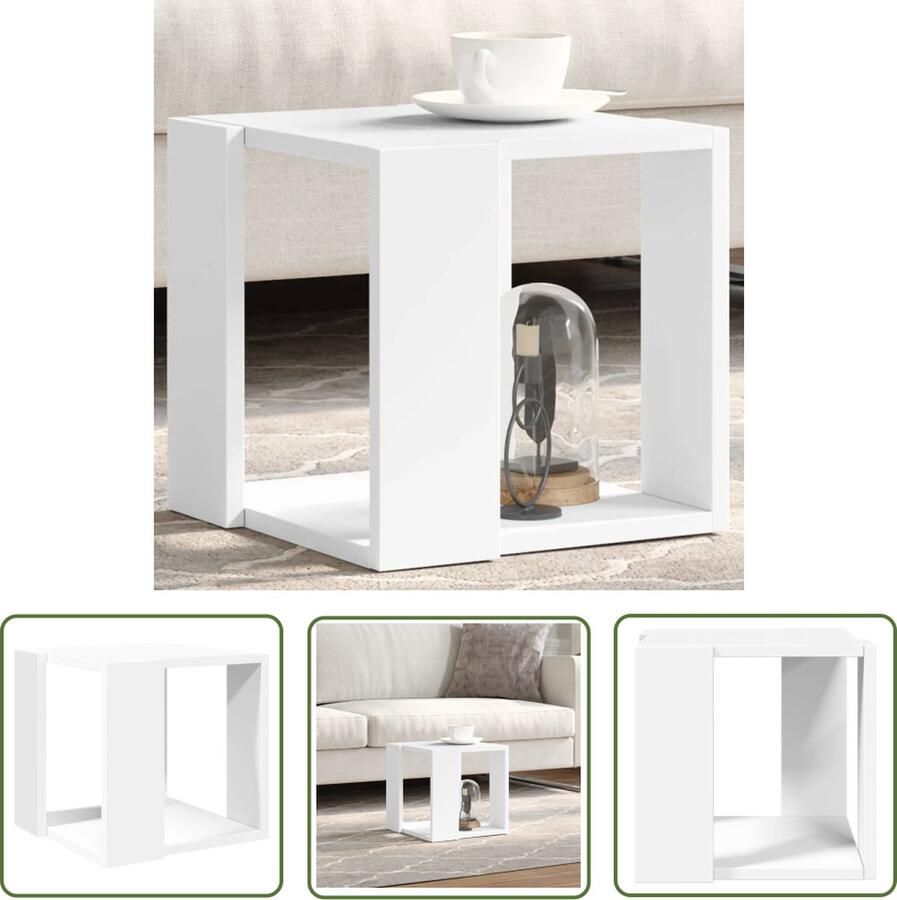 The Living Store Salontafel 32x32x30 cm bewerkt hout wit Salontafel Bijzettafel Houten Salontafel Wit Meubel Woonkamer Accessoires - Foto 3