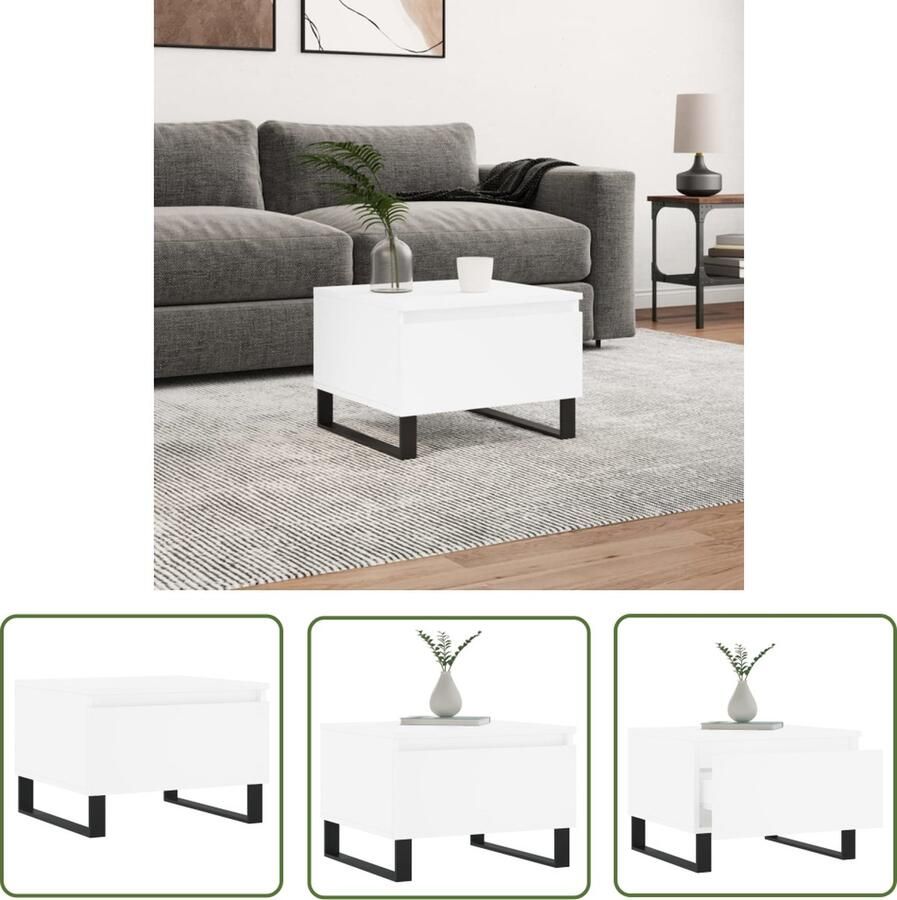 The Living Store Salontafel Bijzettafel Lade Bewerkt hout Metalen poten