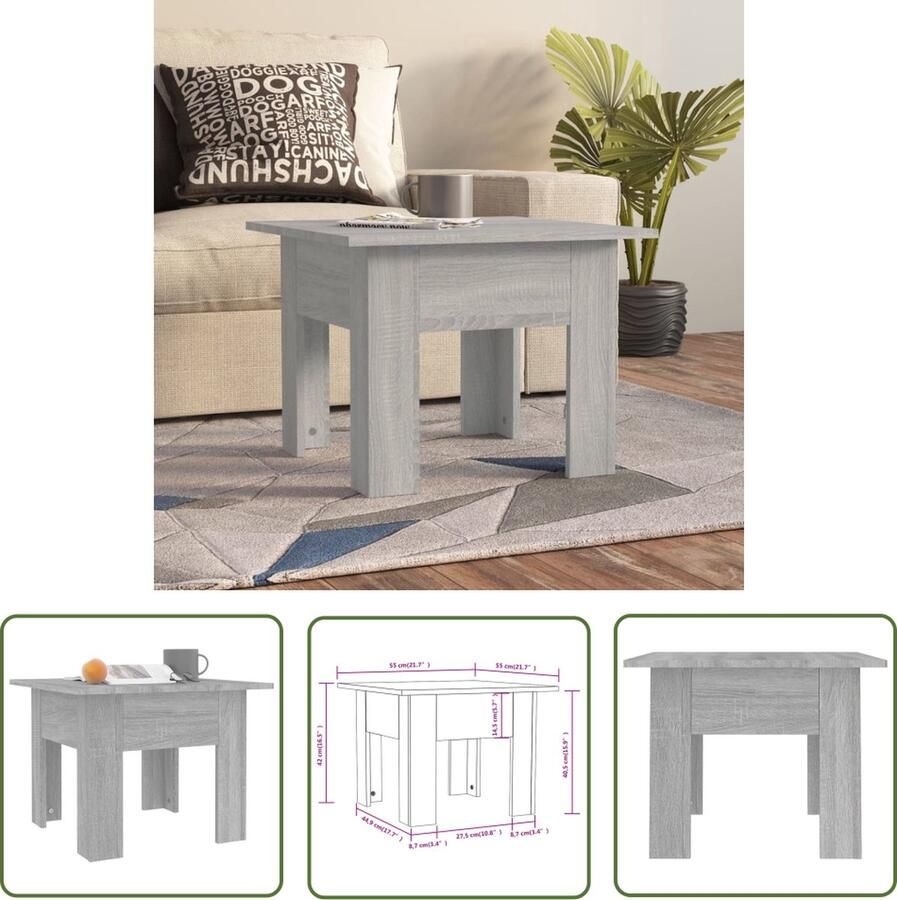 The Living Store Salontafel Bijzettafeltje 55x55x42cm Grijs Sonoma Eiken - Foto 2