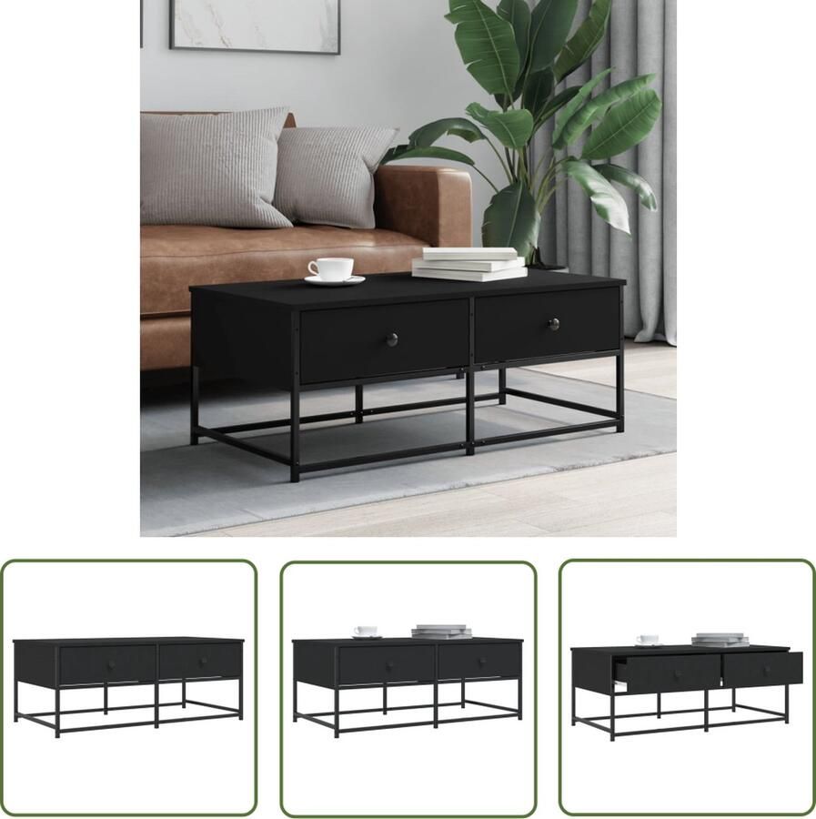 The Living Store Salontafel Black 100 x 51 x 40 cm Trendy design Stevig hout metaal Verstelbare poten Salontafel Bijzettafel Houten Salontafel Zwarte Salontafel Trendige Salontafel - Foto 3