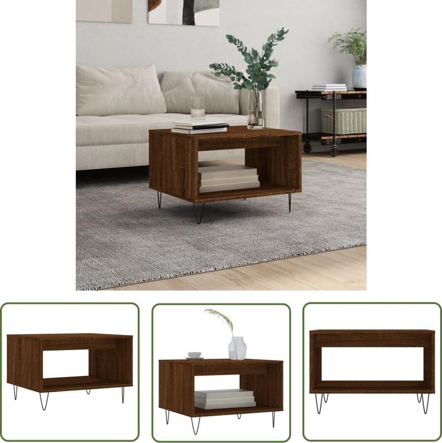 The Living Store Salontafel Brown Oak 60x50x40 cm Durable Wood Iron