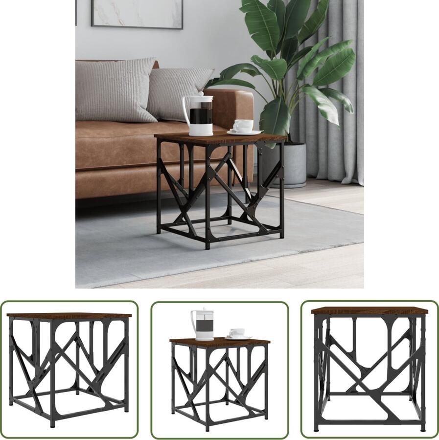 The Living Store Salontafel Bruin Bewerkt Hout 45x45x47.5 cm Verstelbare Poten Salontafel Houten Salontafel Bruine Salontafel Industriele Salontafel Met Onderstel - Foto 2