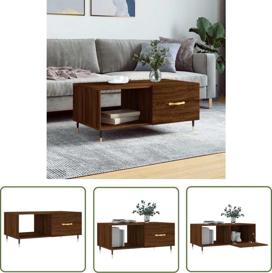 The Living Store Salontafel Bruin Hout en ijzer 90 x 50 x 40 cm Met opbergruimte en praktische deur Salontafel Houten Salontafel Met Opbergruimte Bruine Salontafel Moderne Salontafel - Foto 2