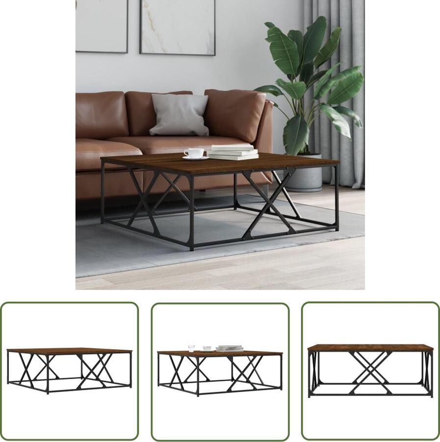 The Living Store Salontafel Bruineiken 100x100x40 cm Bewerkt hout en metaal