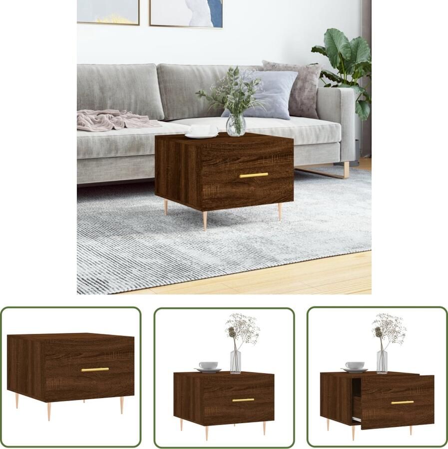 The Living Store Salontafel Bruineiken 50 x 50 x 40 cm Duurzaam hout ijzer Salontafel Bruine Eiken Meubilair Houten Salontafel Met Lade Stoere Salontafel - Foto 2