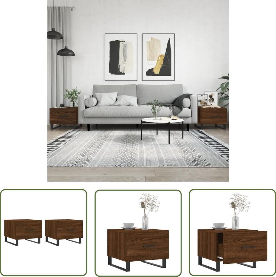 The Living Store Salontafel Bruineiken 50x50x40 cm Met lade Stevig tafelblad IJzeren poten Salontafel Bijzettafel Houten Salontafel Bruine Eiken Meubilair Moderne Salontafel - Foto 2