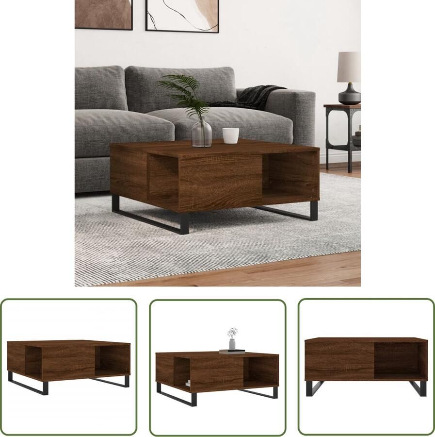The Living Store Salontafel Bruineiken 80 x 80 x 36.5 cm Duurzaam hout en metaal Salontafel Houten Salontafel Bruine Eiken Salontafel Bijzettafel Modern Design - Foto 2