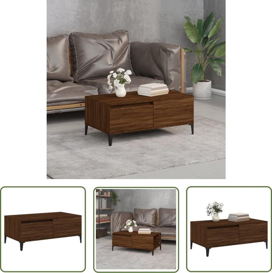 The Living Store Salontafel Bruineiken 90 x 50 x 36.5 cm Stevig bewerkt hout en metaal Salontafel Houten Salontafel Bruine Salontafel Kleine Salontafel Met Lade - Foto 2