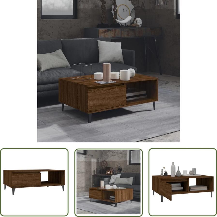 The Living Store Salontafel Bruineiken 90 x 60 x 35 cm Handig opbergsysteem - Foto 2