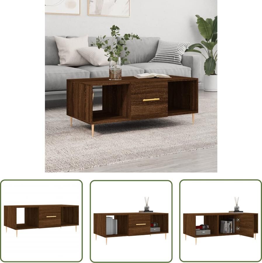 The Living Store Salontafel Bruineiken Banktafel 102 x 50 x 40 cm Opbergruimte Stevig tafelblad Praktische deur IJzeren poten