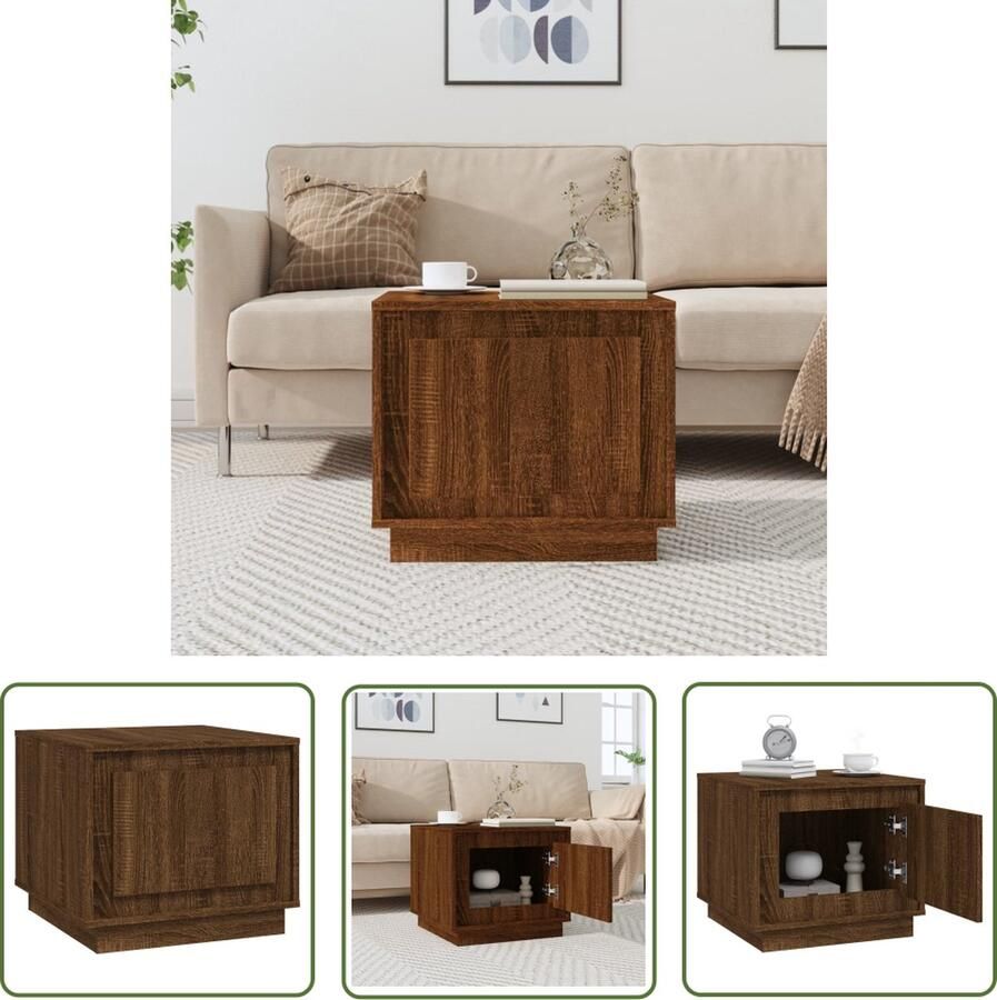The Living Store Salontafel Bruineiken Bijzettafel met opbergruimte 51 x 50 x 44 cm (B x D x H) Salontafel Bijzettafel Houten Tafel Bruin Eiken Opslagruimte - Foto 2