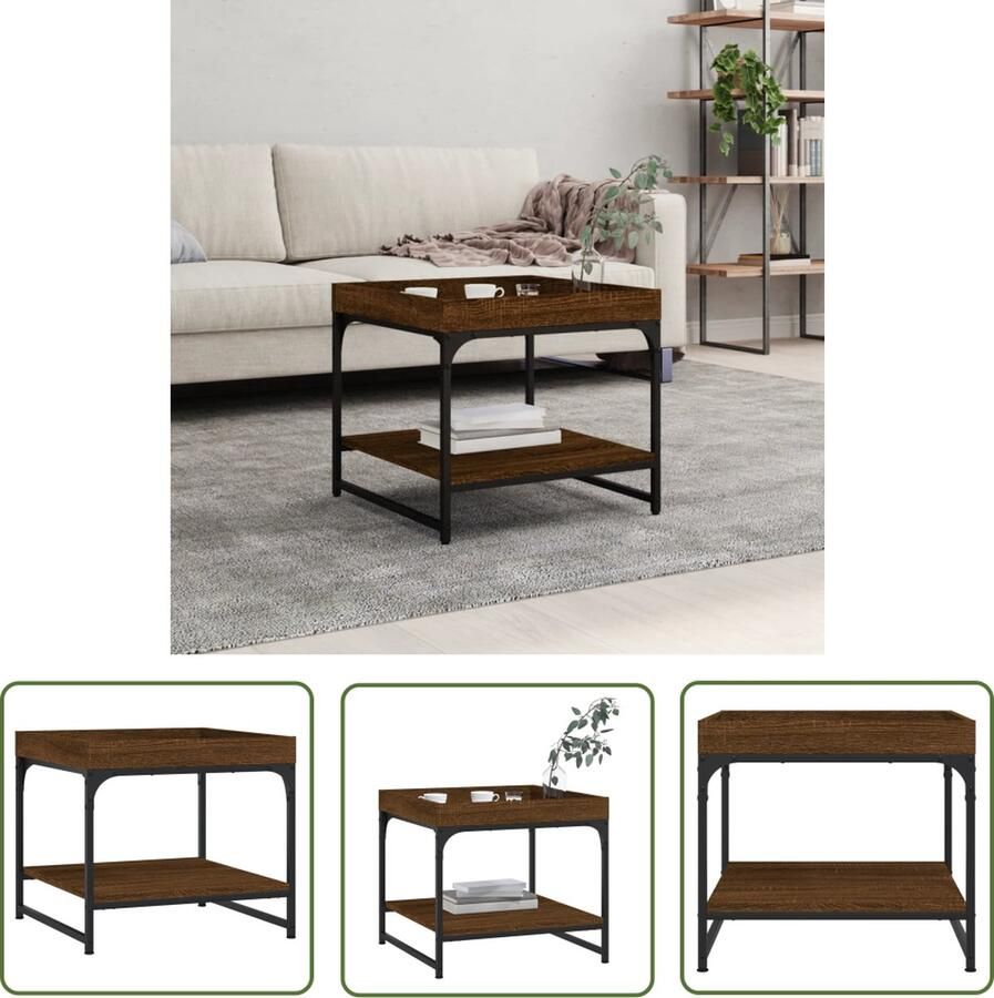 The Living Store Salontafel Bruineiken Bijzettafel met Voldoende Opbergruimte Stevig Hout Metaal Frame 49.5 x 49.5 x 45 cm Salontafel Bijzettafel Houten Salontafel Bruine Meubels Bruine Eiken Kleur - Foto 2
