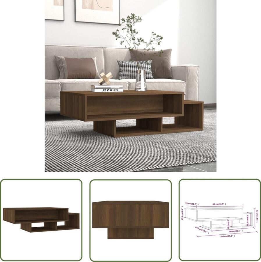 The Living Store Salontafel Bruineiken Hout 105 x 55 x 32 cm Opbergruimte Salontafel Houten Salontafel Bruine Salontafel Eikenhouten Salontafel Opslagruimte - Foto 2
