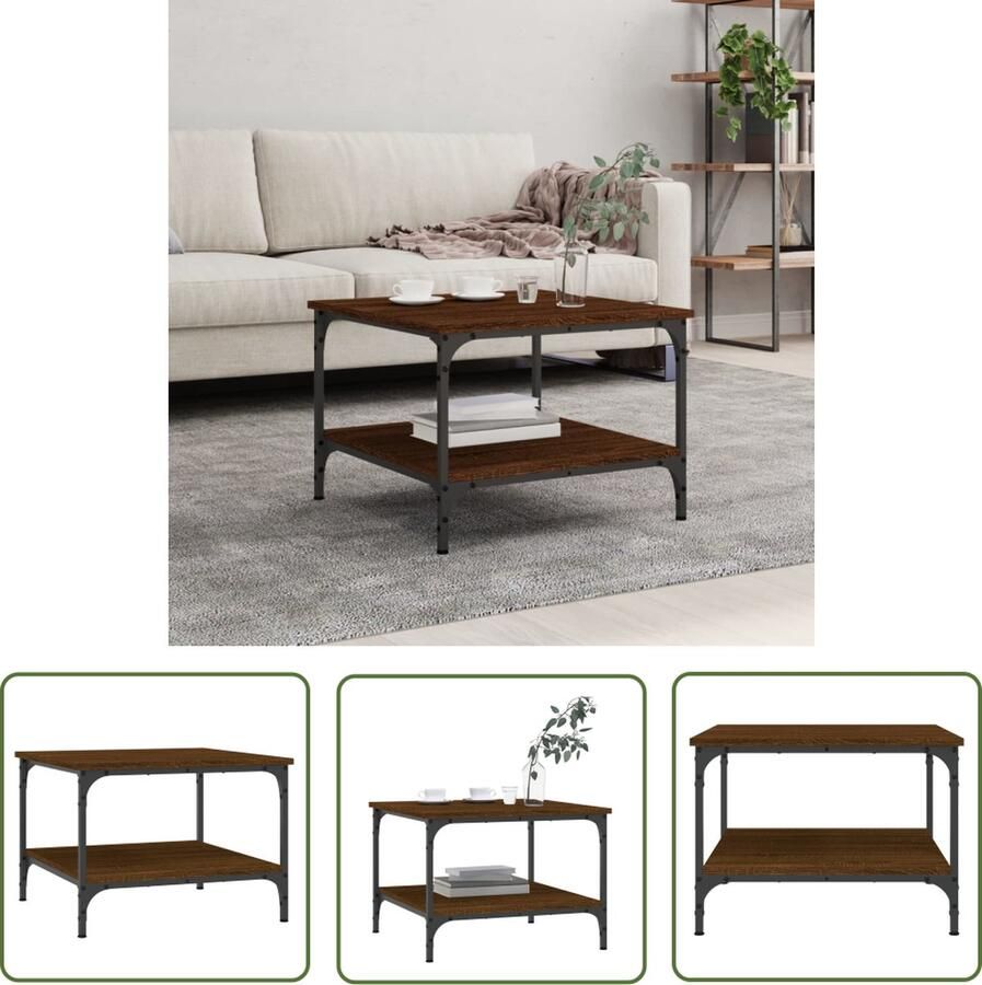 The Living Store Salontafel Bruineiken Hout 55x55x40cm Schappen Stevig Tafelblad Stabiel Frame Salontafel Houten Salontafel Bruine Salontafel Kleine Salontafel Tv Tafeltje - Foto 2