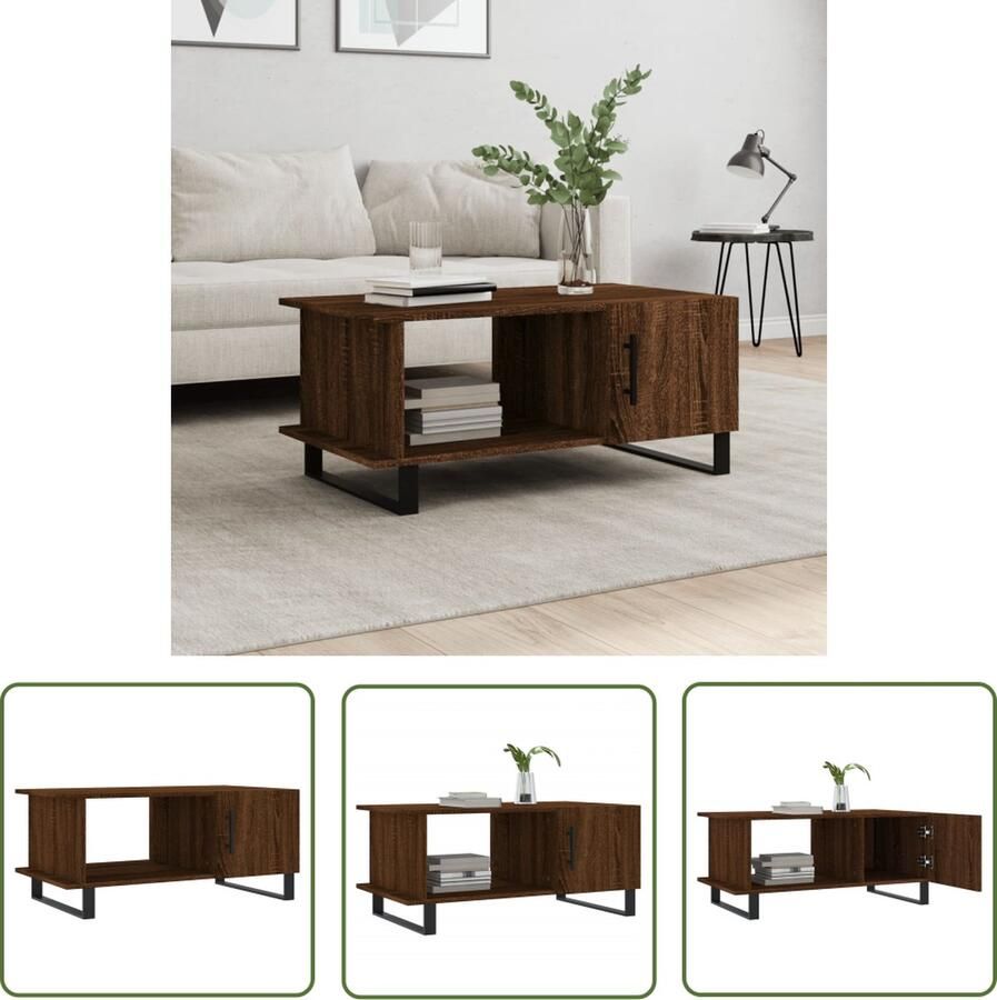 The Living Store Salontafel Bruineiken Hout en IJzer 90x50x40 cm