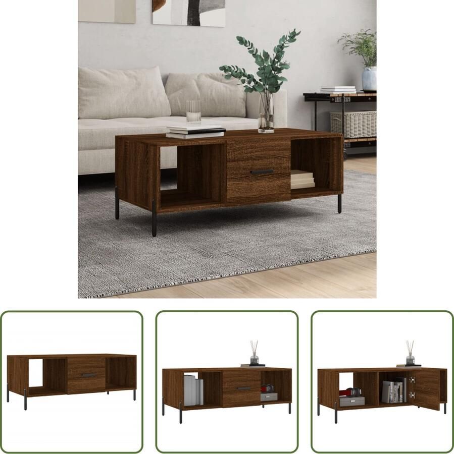 The Living Store Salontafel Bruineiken Hout IJzer 102x50x40 cm Met opbergruimte Salontafel Houten Salontafel Bruine Salontafel Bijzettafel Tv Tafels Salon Meubilair Living Room Furniture