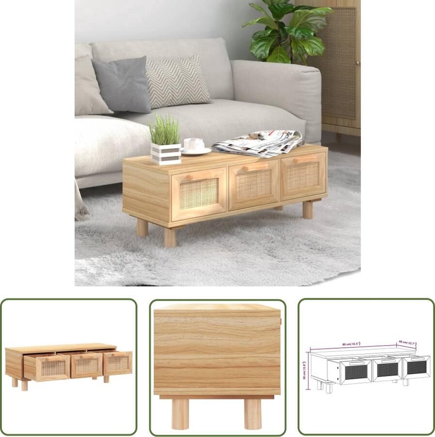 The Living Store Salontafel Classic Bruin 80x40x30 cm (BxDxH) Met 3 lades Salontafel Bruine Salontafel Houten Salontafel Met Lades Vintage Salontafel - Foto 2