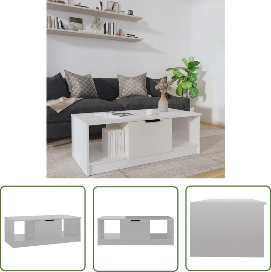 The Living Store Salontafel Elegant Bewerkt Hout 102 x 50 x 36 cm Hoogglans Wit - Foto 2
