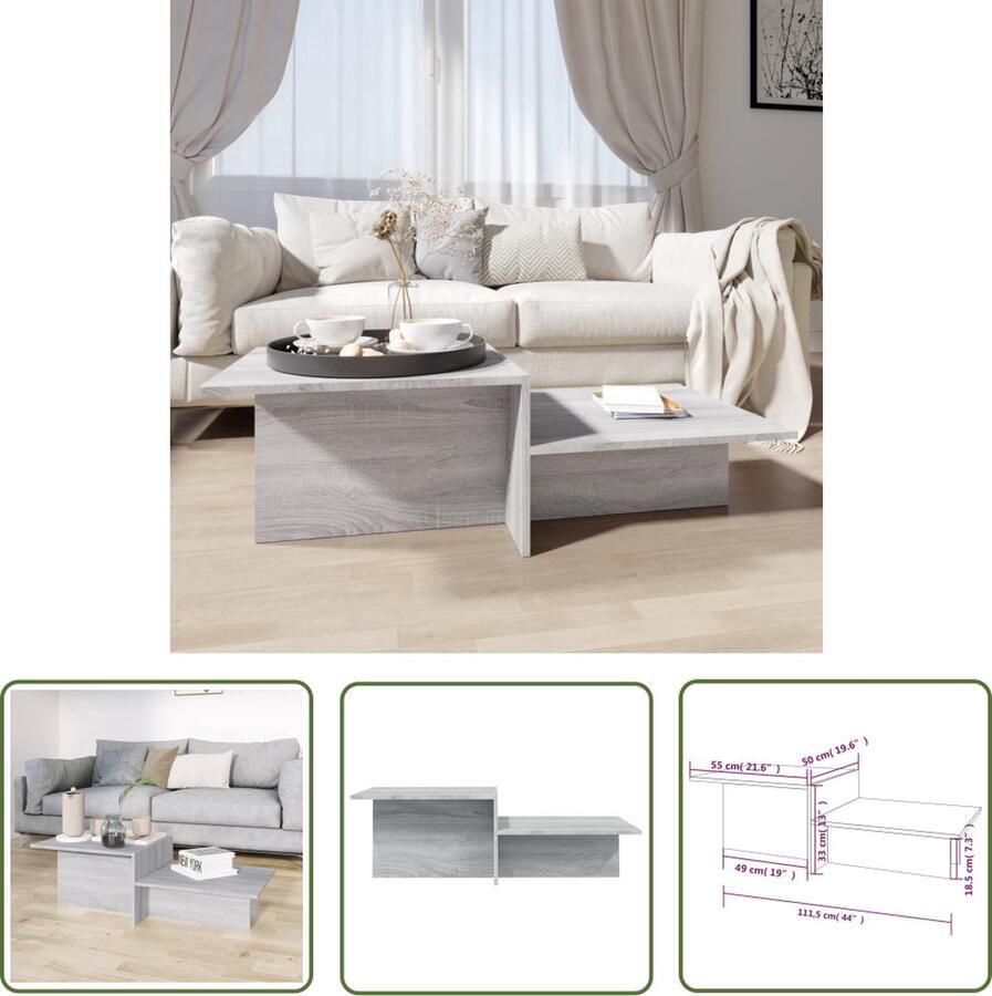 The Living Store Salontafel Elegant Bijzettafel 111.5 x 50 x 33 cm Grijs Sonoma Eiken - Foto 2