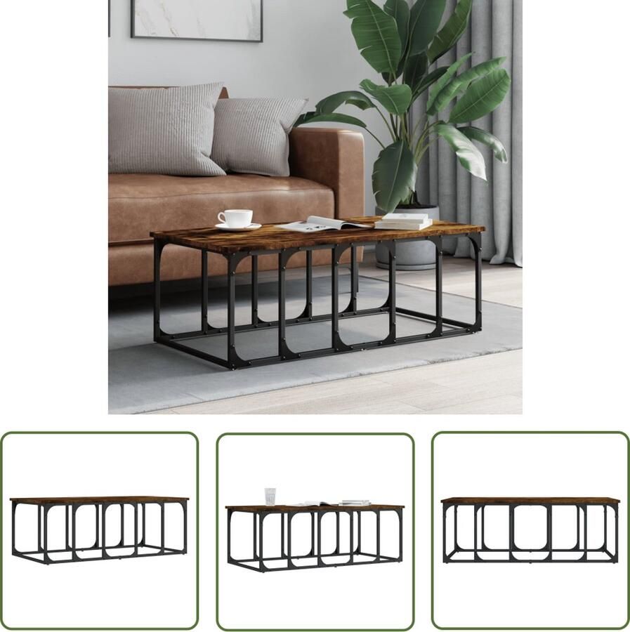 The Living Store Salontafel Gerookt Eiken 100 x 50 x 35.5 cm Duurzaam bewerkt hout en metalen frame Salontafel Houten Salontafel Bruine Salontafel Design Salontafel Modern Salontafel - Foto 2
