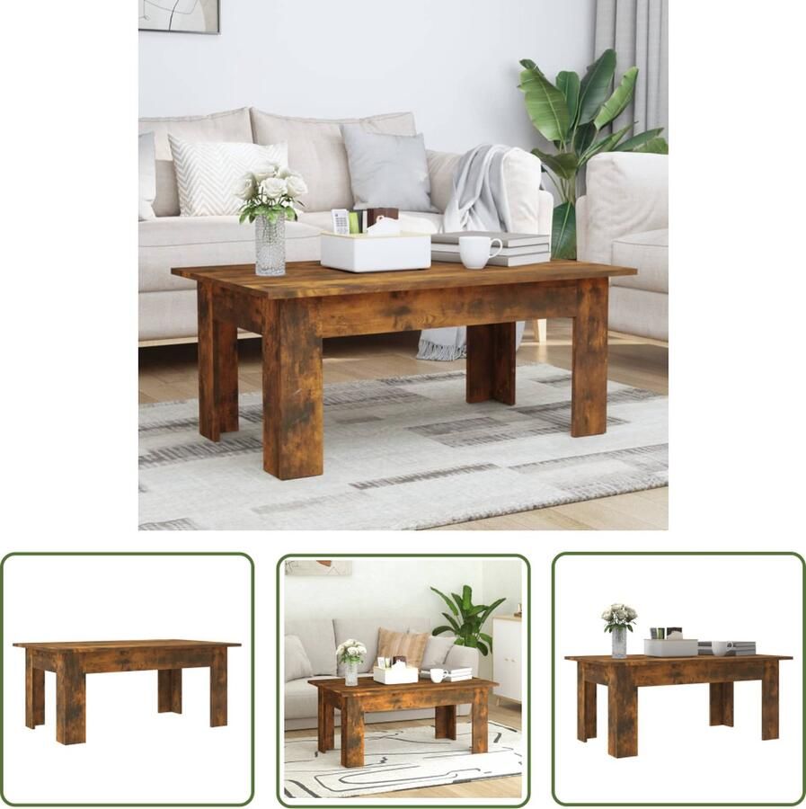 The Living Store Salontafel Gerookt Eiken 100 x 60 x 42 cm Duurzaam houten tafelblad Salontafel Hout Meubilair Bruine Salontafel Eiken Salontafel Living Room Furniture - Foto 3
